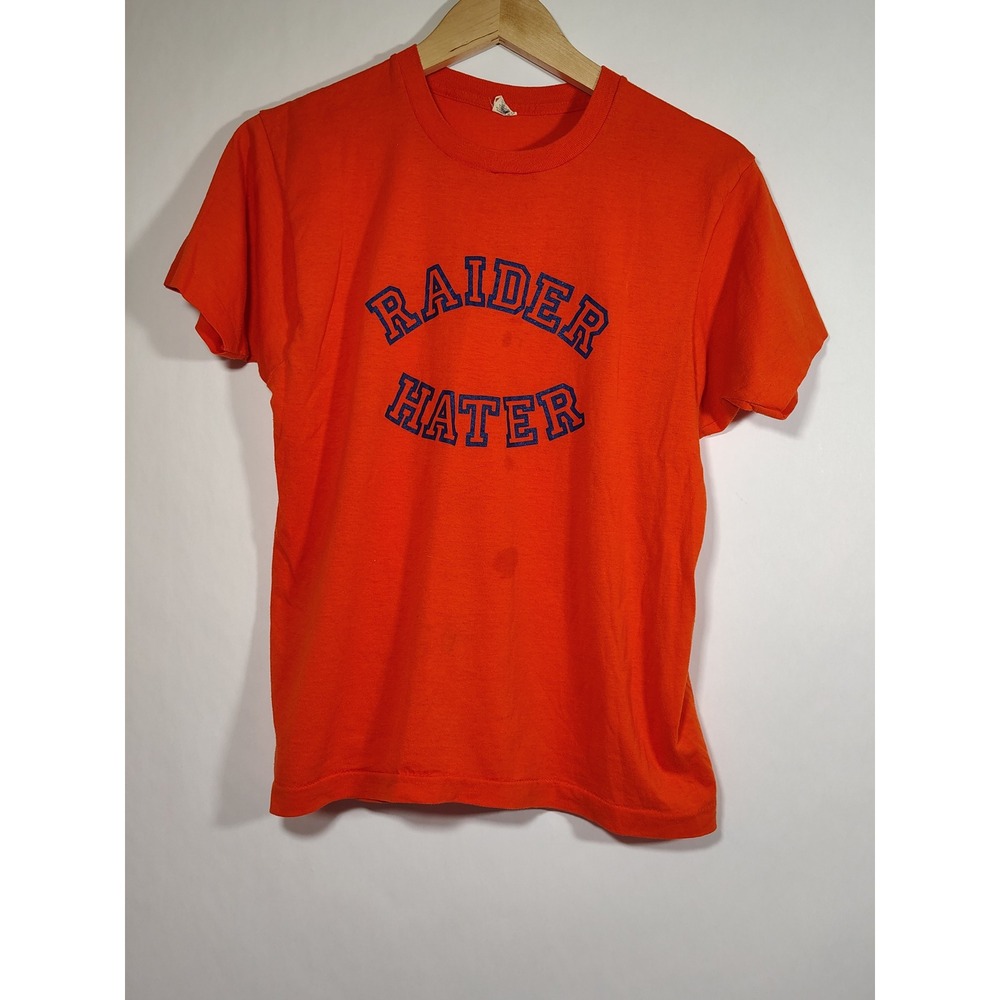 Vintage Screen Stars Raider Hater T-Shirt Orange Mens Large Single‎ Stitch 50/50